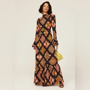 LADOUBLE J Gown Visconti floral maxi long sleeve dress medium NEW ITALY $1100